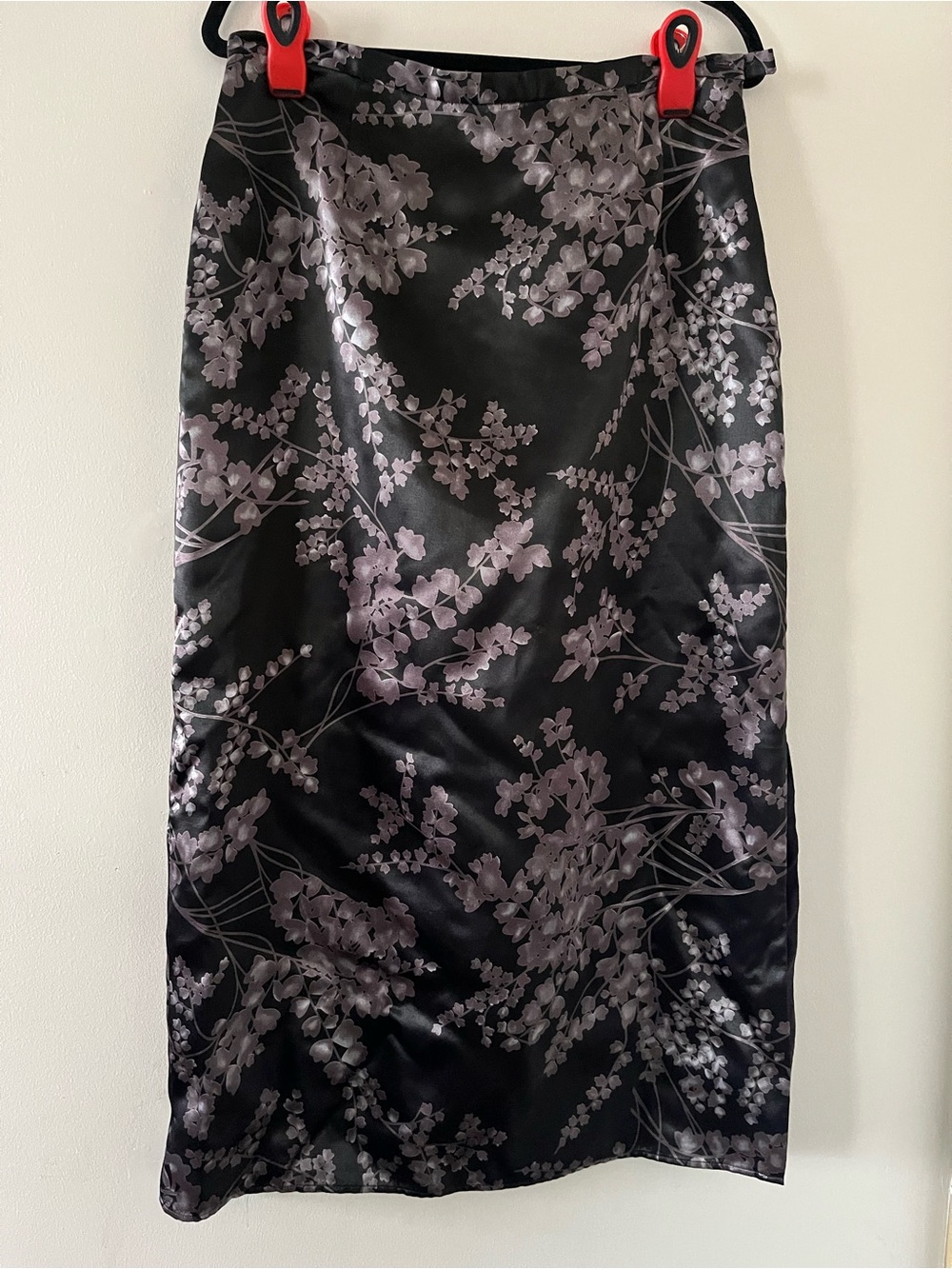 Vintage Worthington Black Floral Satin Jacquard Maxi Skirt 14 Elegant Glam